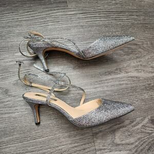 INC International Concepts Silver Glitter Pointed-Toe Slingback Heels